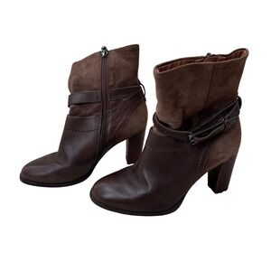 Clarks Ankle Boots Brown Leather Suede Buckle Block Heel Booties Women 8M Zip Up